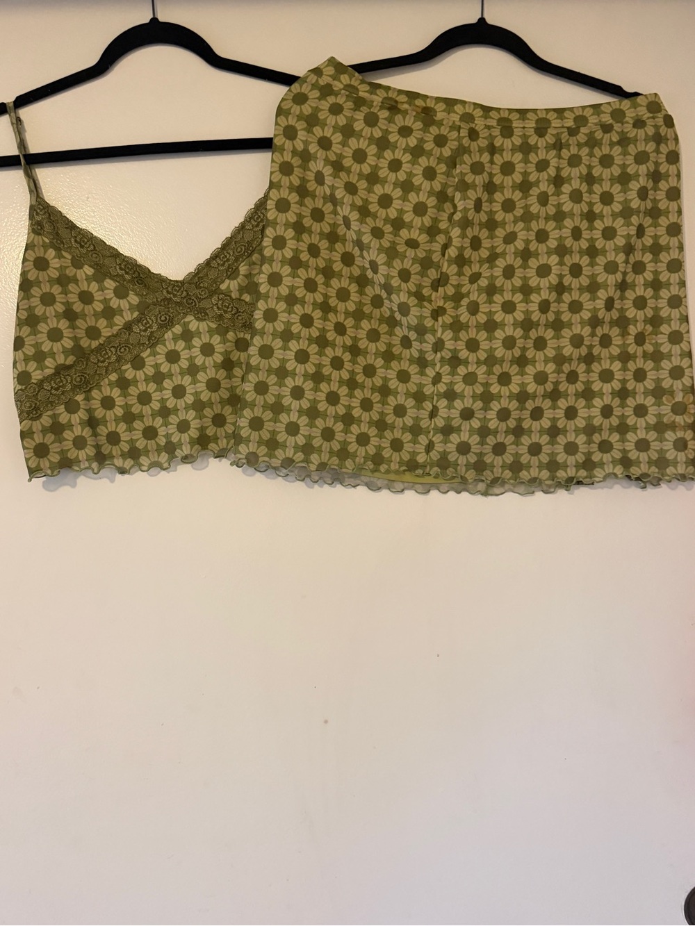 SO Olive Green Daisy Lace-Trim Camisole Set